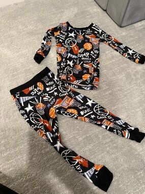 Little Sleepies Basketball Print Pajama Set - Black & Orange